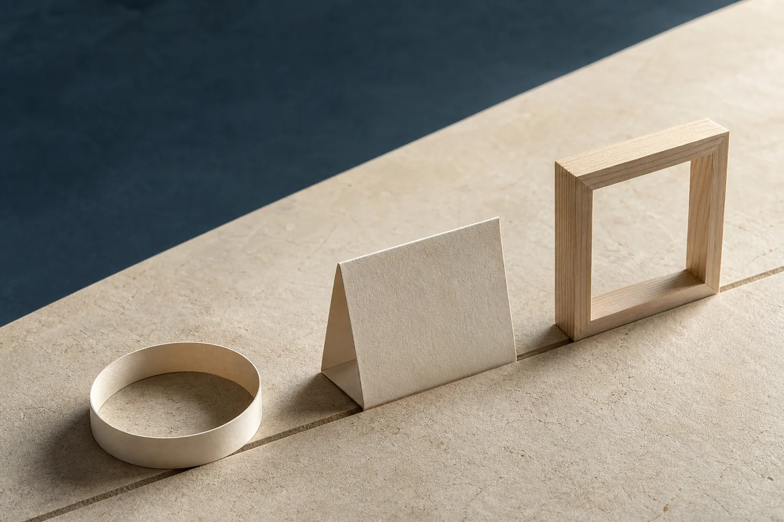 Three related material stages arranged as a clear sequence