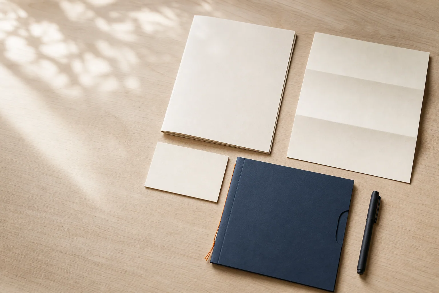 Close view of binding paper edges folds and presentation materials without readable content