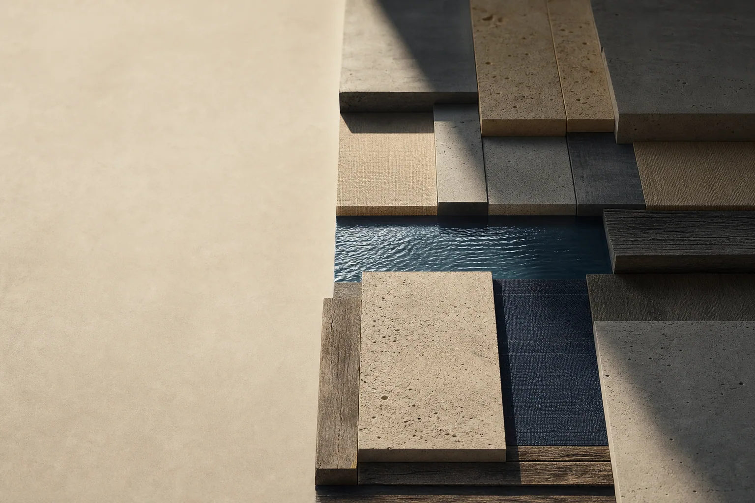 Layered resilient materials meet light shade and a narrow reflective channel